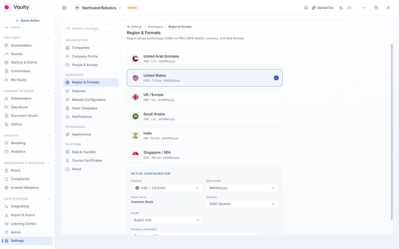 Built for your jurisdiction: region profiles for the US, UK/EU, UAE, Saudi Arabia, India, and Singapore/SEA.